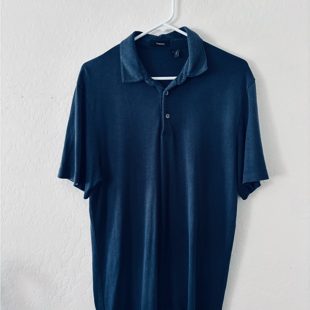 Theory Blue Polo Shirt with Classic Collar and Short Sleeves